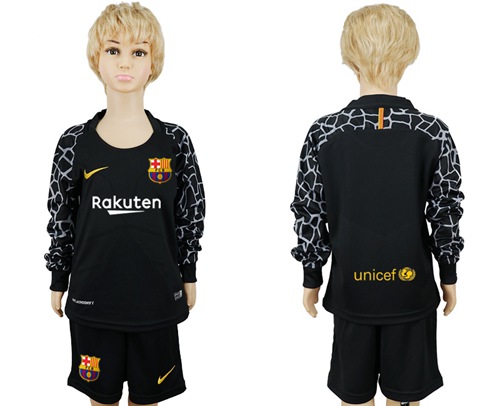 Barcelona Blank Black Goalkeeper Long Sleeves Kid Soccer Club Jersey